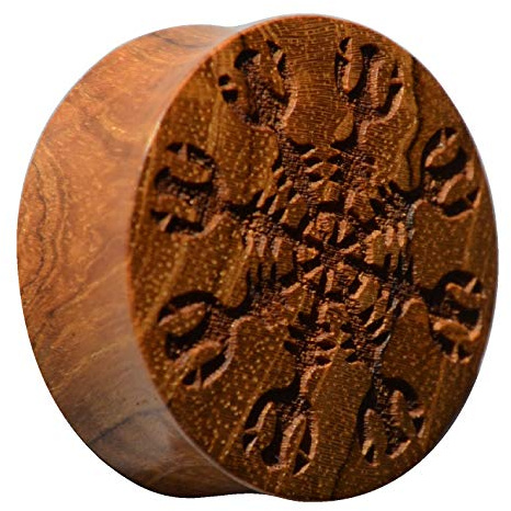 CHICNET Damer herrar plug Flesh Tunnel Lobe Piercing stretch av teak trä, gravyr awe hjälm av hedersgubbe, dubbel flared, 22 mm till 30 mm e 14 mm, cod. HPT-546-14