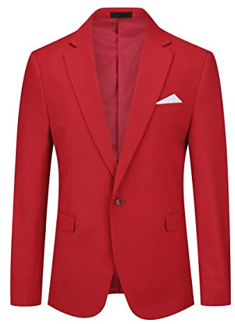 YOUTHUP Herrkavaj Slim Fit Formell Kostymjacka Casual 1 Knapp Elegant Jackor, Röd, XXL