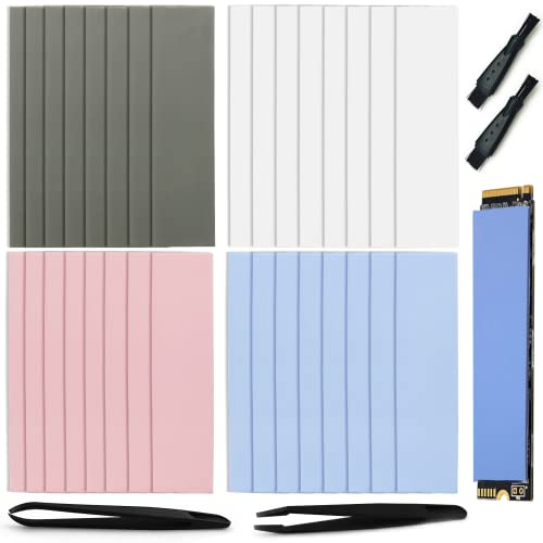 32Stücke Silikon Thermal Pad 1mm Wärmeleitende Silikonpads mit 1.5/2.0/3.0/4.0 W Wärmeleitfähigkeit Soft Safe Einfach anzuwenden für SSD-CPU-GPU Chipsatzkühlung(Blau:1,5W/Rosa:2W/Grau:3W/Weiß:4W)