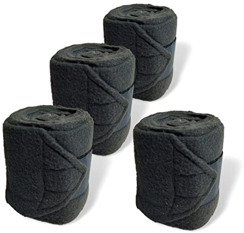 Bende per cavallo, in pile con chiusura, set da 4 pezzi, con pratica custodia (pony, nero)