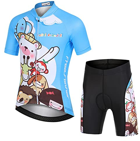 Amur Leopard Traje Maillot Ciclismo Niño Conjunto Ciclismo Camiseta Manga Corta y Shorts de Dibujos Animados Respirable de Secado Rápido, Animales, L/8-9 Años