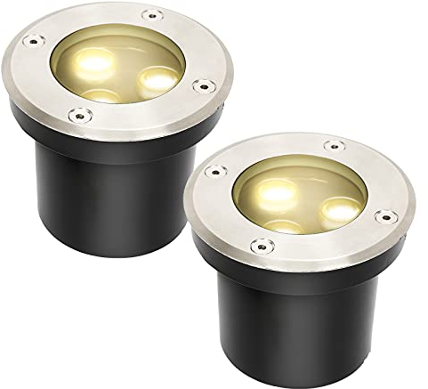 Daromigo Bodeneinbaustrahler Warmweiß Runde Bodenstrahler, 3W IP67 WasserdichtBodenleuchte rund aus Edelstahl für Terrasse/Garten/Gehweg/Patio/Auffahrt/Rasen 2er set
