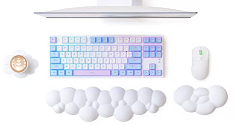 MAMBASNAKE Cloud Wrist Rest Keyboard and Mouse Set with Coaster, Memory Foam Ergonomic Wrist Cushion Support pad with Non-Slip Base, Typing and Wrist Pain Relief for Work Gaming Computer -White