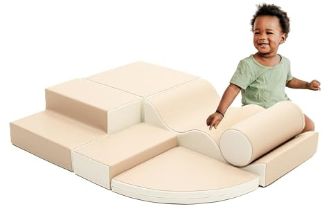 IGLU Soft Play Explorer 6 XL Cubi Montessori Blocchi per Bambini in Schiuma Set da Gioco Psicomotricità 1 Anno per attività Blocchi di Costruzione 12+ Mesi (Beige/Bianco)