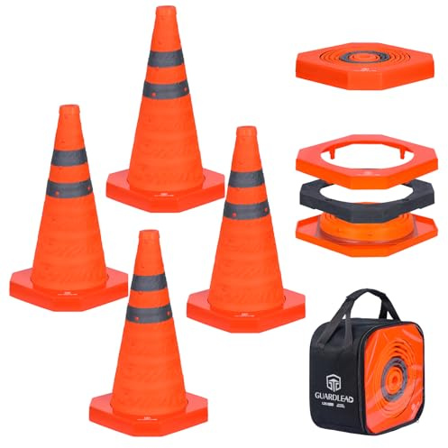 Coni di sicurezza con base ponderata di 45 cm segnalazione pieghevoli - coni di avvertimento di emergenza - per parcheggio stradale e costruzione (4, 45 cm)