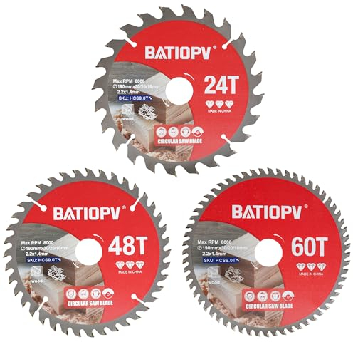 BATIOPV Hoja de Sierra Circular 190 x 30 mm TCT (24/48/60 dientes) para Cortar Madera, Contrachapado, Laminado, Plástico y Paneles de Yeso