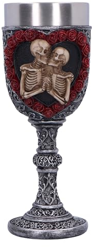 Nemesis Now to Have and to Hold Goblet 19.5cm, Silver, Resin, Skeleton Couple Goblet, Heart-Shaped Red Roses Design, Stainless Steel Insert, Cast in The Finest Resin, Expertly Hand-Painted
