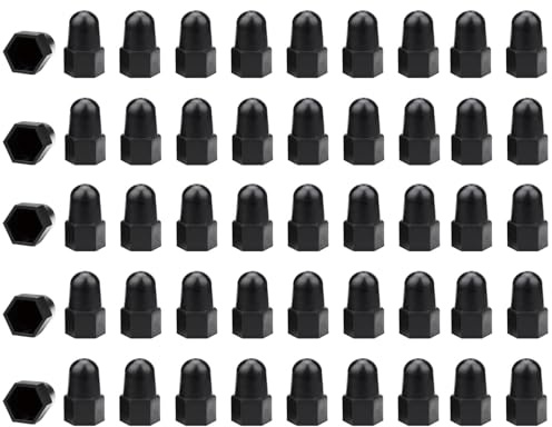 Leliafleury Hex Nut Cover 50Pcs Plastic Higher Dome Bolt Nut Protection Caps Cover for Bolts, Hex Hexagon Screws (Black, M8*13 * 25)
