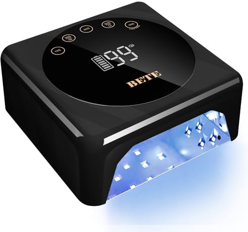Lampe à ongles LED sans fil BETE, UV rechargeable de 78W Lampe à durcir les ongles avec capteur infrarouge et affichage LCD, Sèche-ongles portable avec 5 paramètres de temporisation