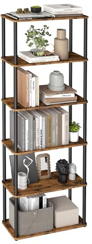 VASAGLE Montaje Súper Rápido sin Herramientas, Estantería de Almacenamiento de 6 Niveles, 23,8 x 60 x 173,4 cm, para Salón, Dormitorio, Cocina, Marrón Rústico y Negro Tinta LLS166K01