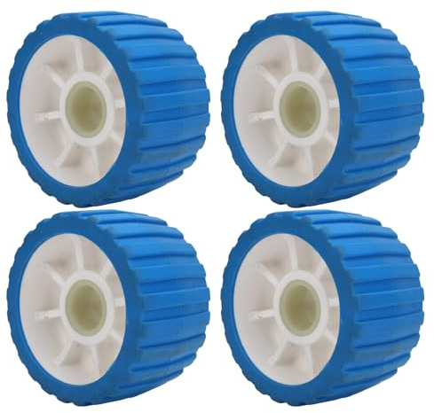 Boat Trailer Rollers, 4PCS 125 X 73 X 30mm Wobble Rollers Polyurethane Boat Trailer Poly Ribbed Wobble Rollers Kit Bow Stop for Boat Trailers Blue Bow Roller