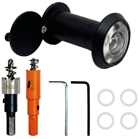 WanderGo Türspion 200° Weitwinkel mit Sichtschutz aus Zinklegierung, Ø16mm, Spion mit Holz & Metall Bohrer Einstellbare Länge Katzenauge Türspion für 35–60mm Türen (Schwarz)