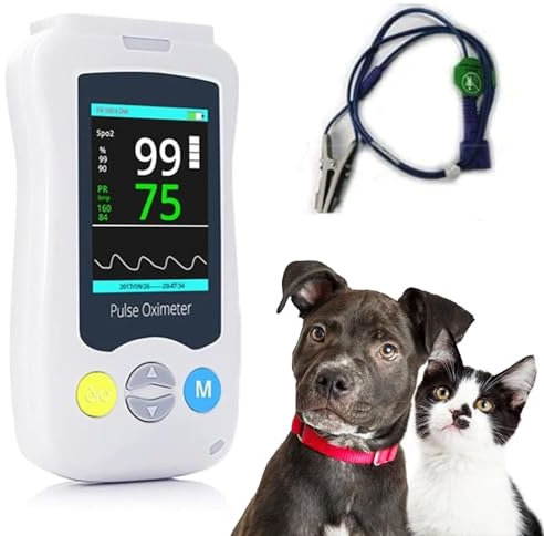 Handhållen veterinär pulsoximeter, pulsmätare for husdjur med sond och USB-kabel, öron-/tunga-SPO²-sensor med 2,4-tums skärm, for katter, hundar och smådjur, heminredning