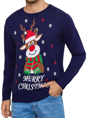 Gyabnw Jersey Navideño Hombre Clásico Redondo Ugly Christmas Sweater Nvierno Manga Larga Jersey Navideño Pullover de Punto