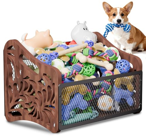 handrong Large Dog Toy Basket,Wood Dog Toy Box,Cat Toy Basket Box,Dogs Toys Storage Bin,Pet Toys Baskets for Living Room Outdoors Organizing Storage