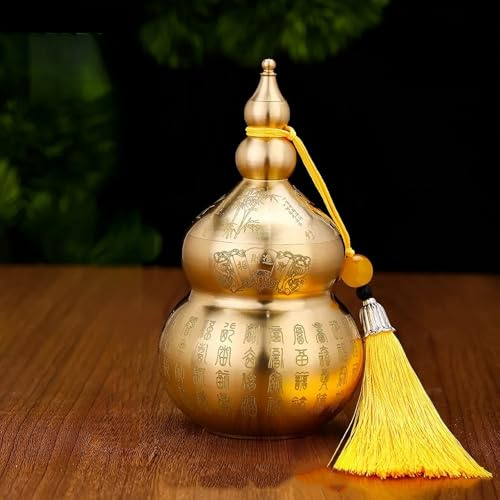 Adorno de calabaza de latón Feng Shui con borla Feng Shui Latón chino Hu Lou Calabaza Estatua Decoración del Hogar Mesa Estantería Adornos Protección Feliz Hu Lu Decoración Retro Wu Lou (Amarillo)