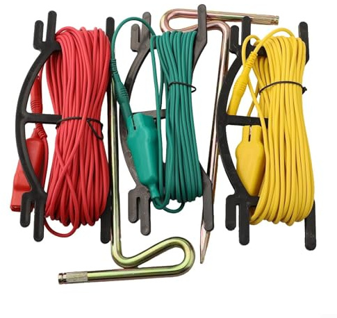 Accesorios digitales de prueba de resistencia al suelo con 3 cables y 2 barras de tierra auxiliares para medición de resistencia a tierra y sistema de conexión a tierra en varias industrias