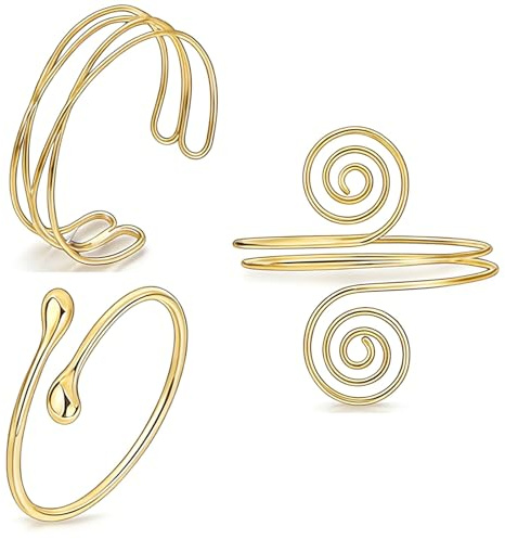 FANCYWUXI 3 Stück Oberarmreif Gold Set,Minimalistische Spule Oberes Armband Verstellbar Geschichteter Armreifen Oberarm Damen Armreif Stapelbarer Schmuck Für Partys Und Besondere Anlässe (Gold)