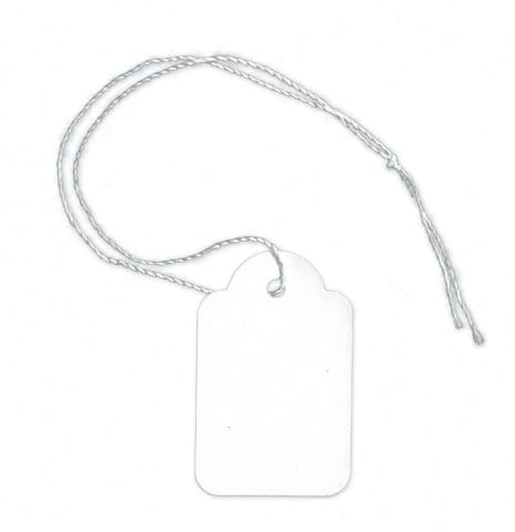 POKORNYS – 100 blanka prisetiketter med tråd (25 x 39 mm) vita, etiketter för märkning I prislappar av kartong med bomullstråd I hänge, hängetikett och presentetiketter för kläder och mycket mer.