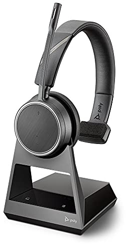 Plantronics – Voyager 4210 Office Headset (Poly) – Mono Bluetooth-Kopfhörer mit Bügel-Mikrofon, Noise-Cancelling & Ladestation USB-A – Anschluss an PC, Mac, Mobil-/Festnetztelefon, Teams, Zoom & mehr