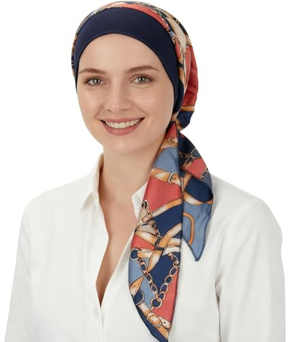 Chemo Headwear for Women Head Scarfs Turbans UK Cancer Scarves Bandanas Elastic Wide Band Chemo with Silky Scarfs for Women Long Hair, Sleep Beanie Hat Cap