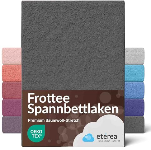 Sábana Bajera de Rizo 140x200-160x200 cm Antracita - etérea 80% algodón, elástico Alrededor, Altura 15-25 cm, Made IN Green by Oeko-Tex, Lavable a 60°C, para colchones y boxspring