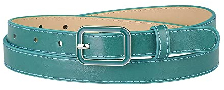 Allegra K Thin Waist Belts for Women Rectangle Pin Buckle Skinny Leather Belt for Pants Dress Blue Fit waist 78-95cm/30.7-37.4