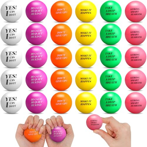 Kasyat 30 Pieces Stress Balls for Adults Bulk 1.5 Inch Motivational Stress Balls Colorful Foam Inspirational Quotes Relief Small Mental Health Toys Appreciation Gift for Motivating Encouraging