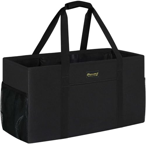 GhvyenntteS Extra Large Utility Tote Bag, Stand Up Utility Tote with Metal Wire Frame & Hard Bottom Board, Reusable Grocery Bags With Handles, Extra Large Beach Bag, Collapsible Car Tote