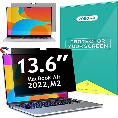 ZOEGAA Macbook Air 13.6 inch Privacy Screen(2022-2025,M4/M3/M2), Magnetic Removable & Anti Blue Light Macbook Air M2 Privacy Screen With Webcam Cover