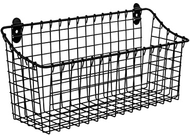 Spectrum Large Wire Wall Mount Storage Basket Matte Black, Wall Mount Storage Basket Organizer for Kitchen Bathroom Pantry, Versatile Wire Caddy Organizer