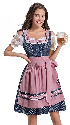 Dresime Robe Dirndl pour femme - Robe traditionnelle traditionnelle Dirndl - Bleu - Rose - Pour femme et fille - Tenue de fête de la bière, Point bleu., 40