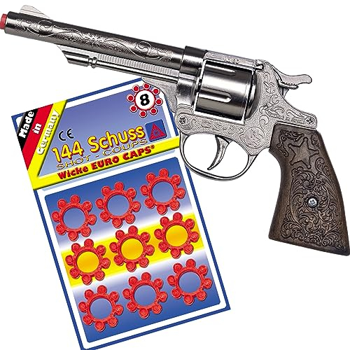 Pistolet revolver de qualité supérieure avec 144 munitions de police pour enfants et adultes - Accessoire de costume (revolver cowboy)