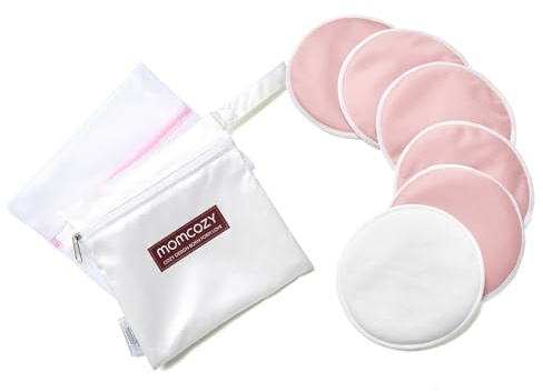 Momcozy Reusable Breast Pads 6 Count, Ultra Thin Washable Nursing Pads, Come with Dry & Wet Separation Bag + Wash Bag