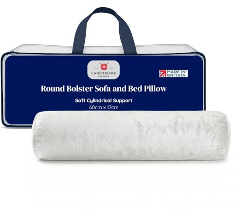 Lancashire Textiles Round Bolster Sofa and Bed Pillow – Soft Pillows for Maternity, Nursing, Post-Surgery, Neck, and Back Support Cushions (Silver, Pack of 1, Size - L60 cm x D17cm x H17cm)