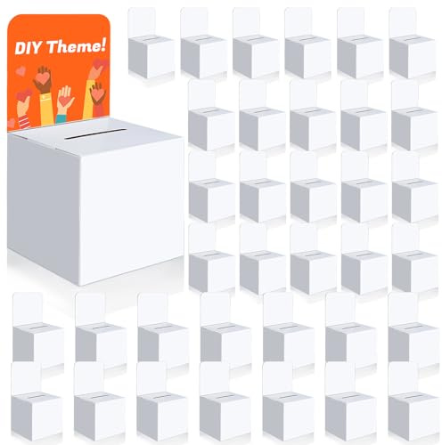 VOSIEN Raffle Box,36 Pcs Raffle Boxes with Slot,Cardboard Ballot Boxes and Removable Header for Collecting Business Card Voting Contest, (White)