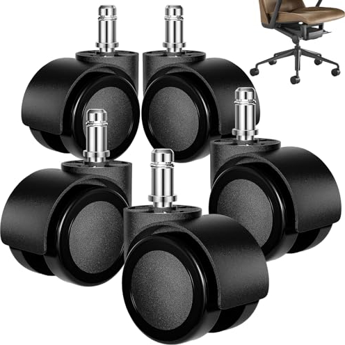 11mm x 22mm Ruedas para Sillas Oficina Conjunto de 5 Ruedas de Hasta 200kg/440lbs,Ruedas de Repuesto Universal de Goma Silla de Oficina, Tranquila Resistente Abrasión para Parquet,Suelo Duro, Moqueta