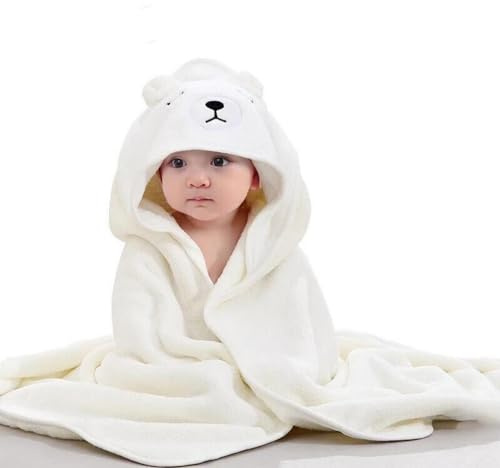 Babyhandduk med huva, djurdesign babyhandduk med huva för nyfödd baby pojke flicka (krämbjörn)