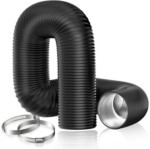 Hon&Guan Diameter 75 mm Exhaust Pipe, 2.5 m PVC Aluminium Pipe Flex Hose with 2 Hose Clips Stainless Steel for Auxiliary Heater, Exhaust Fan, Extractor Hood, Ventilation System, Black