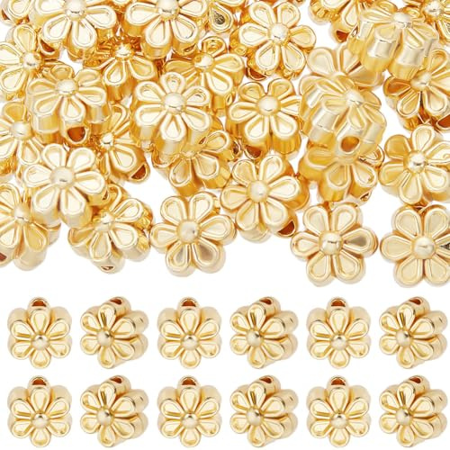 Beebeecraft 1 Box 50 Stück Blumen Abstandshalterperlen 18 Karat Vergoldetes Messing Sechsblättrige Blumenperle Lose Perle Zur Schmuckherstellung Armbänder Halsketten Ohrringe 6.5x5mm