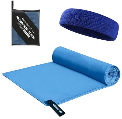 HTRTRR Fitness Microfibra Toalla, Secado Rápido, Compacta, Deportes y Fitness Toalla para Fitness, Yoga, Viajes, Playa, Azul Cielo