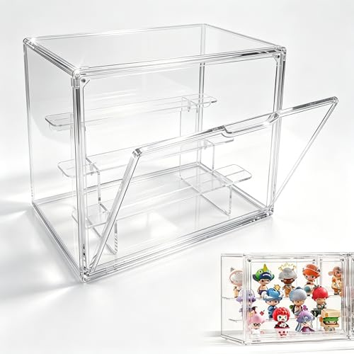 Vurixfo Acrylic Display Case with Removable 3-Tiered Shelves | Clear Display Box For Collectibles, Dustproof Showcase with Magnetic Door for Figures, Models & Crafts, 36x22.5x27cm
