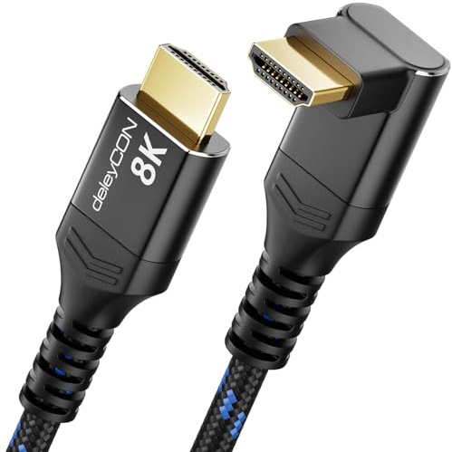 deleyCON 8K HDMI 2.1 Kabel 1,5m Vinklad (90° Graders Vinkel) för TV, Bildskärm, PS4, PS5, Dolby Atmos Soundbar EARC, HDR10+, 48 Gbps Ultra High Speed-Kabel - 10K/8K@60Hz, 4K@120Hz/144Hz, 2K@240Hz
