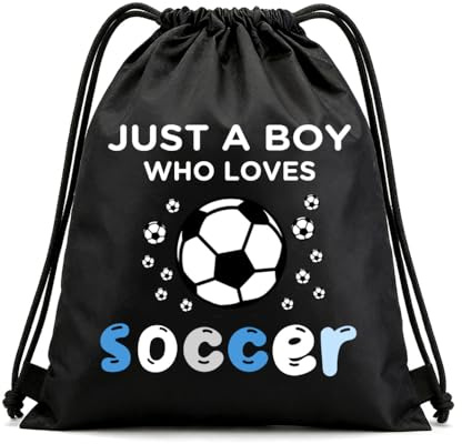 Black Football Drawstring Bag for Gym Travel Football Gifts for Boys Men Grandson Son Birthday Gifts for Brother Nephew Soccer Gift Bag for Best Friend Soccer Gifts