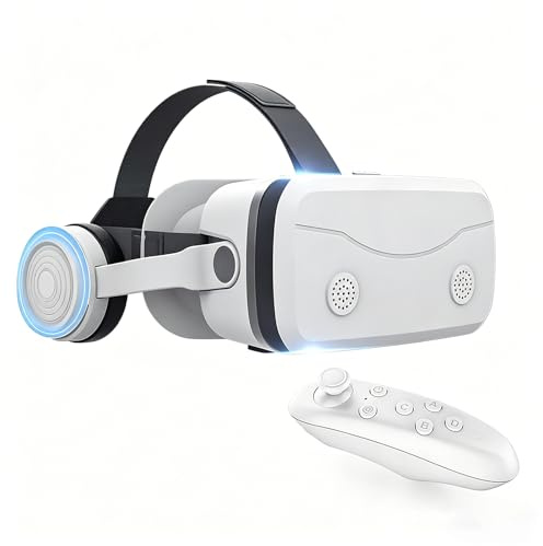 Gafas Realidad Virtual para TeléFono MóVil con Controlador, Auriculares Realidad Virtual 3D para PC Y TeléFono, con Filtro Luz Azul, Campo VisióN 100°, para PelíCulas Y Juegos En 3D,White