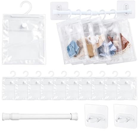 SUPERFINDINGS 20 Pack Doll Wardrobe Storage Bags Doll Clothes Storage Bags with Hanging Rod and Wall Hooks Compatible with Small Clothes Clear PVC Organizer for Doll Room Space Saving Solution