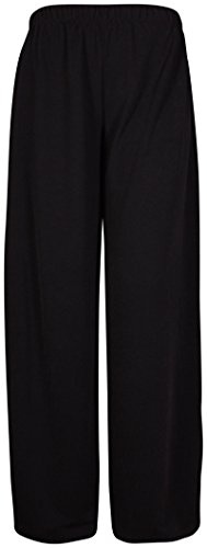 Womens Stretch Ladies Elasticated Baggy Wide Leg Palazzo Plain Loose Fitted Trousers Pants Plus Size Black 16 - 18