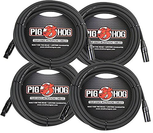 Pig Hog 8mm Mic Cable, 20ft XLR Tour Grade Microphone Cable - 4 PACK