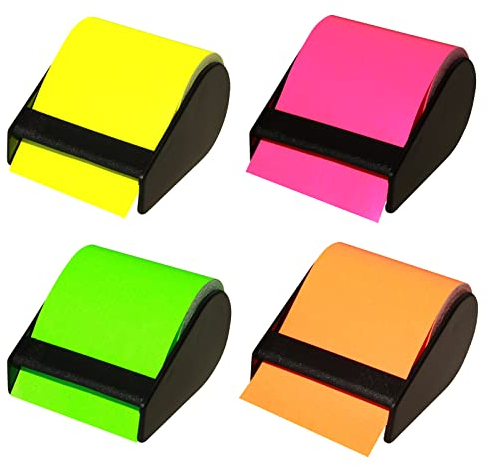 4er Pack Haftnotiz-Abroller Breite: 60 mm, 4 Abroller mit ca. 10 m Haftnotizen in Neonfarben, Klebezettel Haftnotizblöcke Notizblöcke
