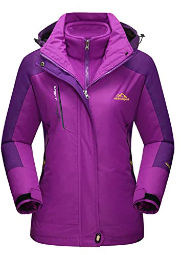 MAGCOMSEN Womens Ski Jacket Waterproof Insulated Snowboard Ladies Jacket Windproof 3 in 1 Winter Coats Warm Fleece Jacket Purple M